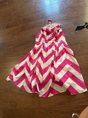 Pink Chevron Halter Dress with white Stripes
